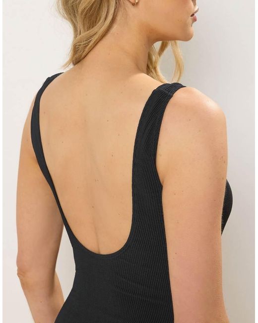 Long Tall Sally Black Scoop Neck Textured Swimsuit