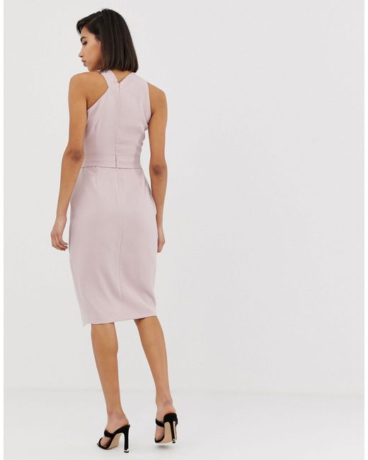 Lavish Alice Halter Neck Wrap Front Midi Dress in Pink Lyst