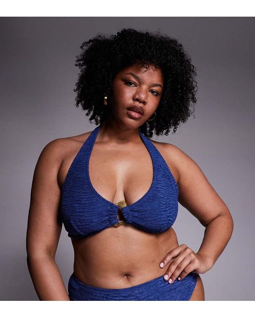 ASOS Blue Asos Design Curve Oceana Halter Neck Bikini Top With Molten Hardware
