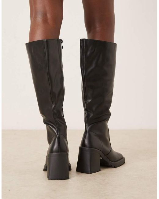 Raid Wide Fit Red Adilah Block Heel Knee Boots
