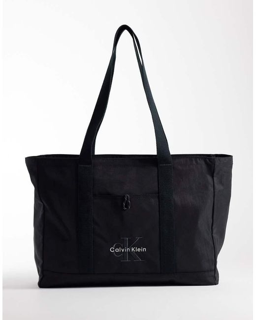 Calvin Klein Black Large Nylon Logo Tote Bag for men