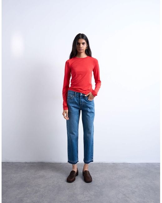 TOPSHOP Multicolor Runway Mid Rise Straight Cropped Jean With Let Down Hem Detail