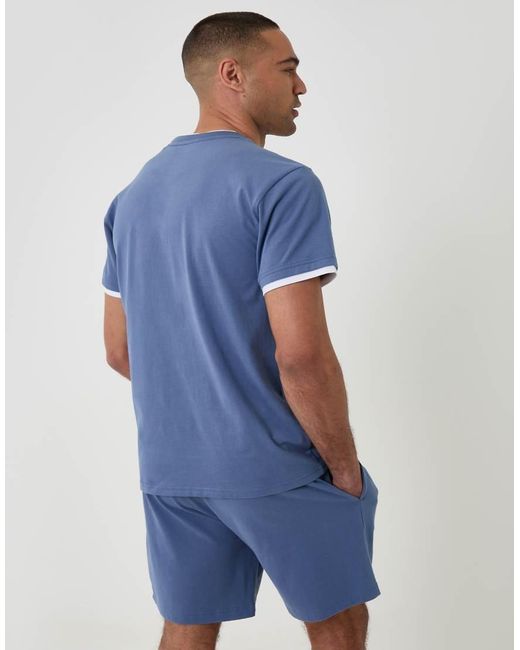 Threadbare Blue Cotton Mock Layer Short Pyjama Set for men