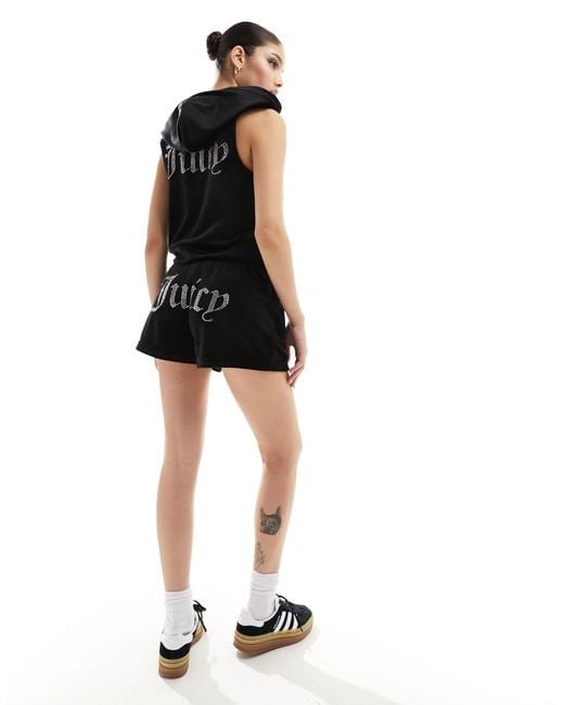 Juicy Couture Black Diamante Velour Tracksuit Shorts Co-ord