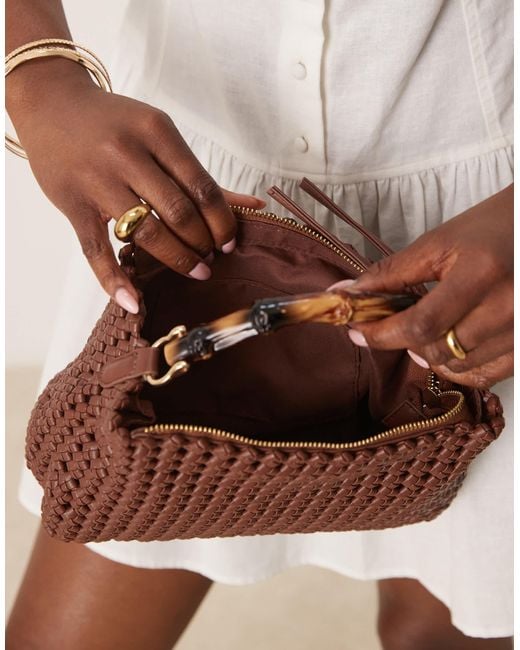 Sac à main tressé avec poignée en bambou - chocolat ASOS en coloris Brown