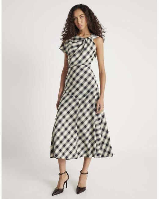 River Island White Check Print Knot Maxi Dress