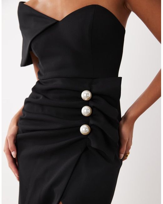 ASOS Natural Structured Drape Midi Dress With Pearl Detail