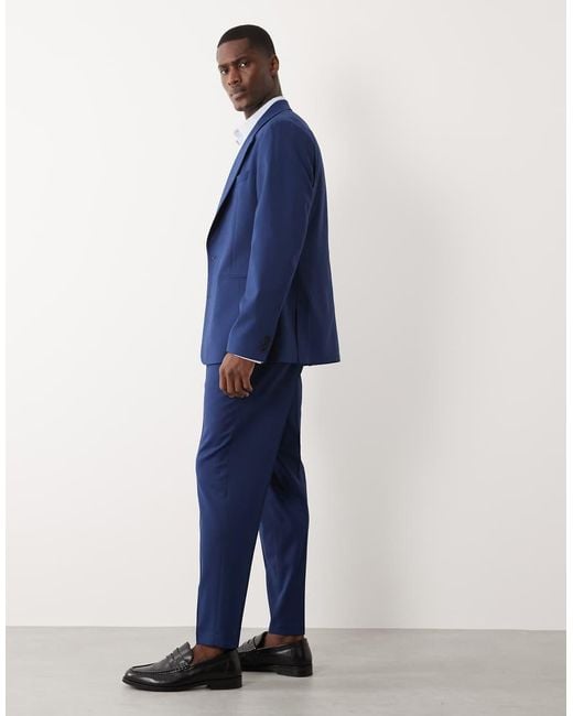 ASOS Blue 100% Summer Wool Tapered Suit Trousers for men