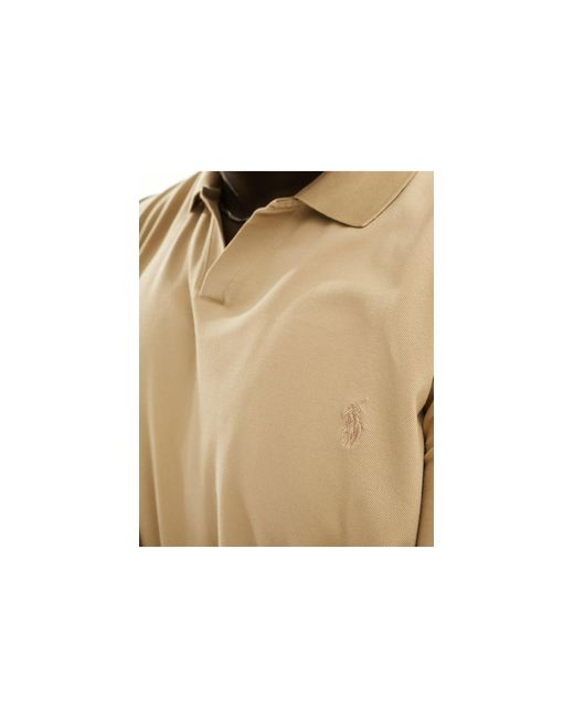 Polo Ralph Lauren Natural Big & Tall Logo Pocket Johnny Collar Pique Polo for men