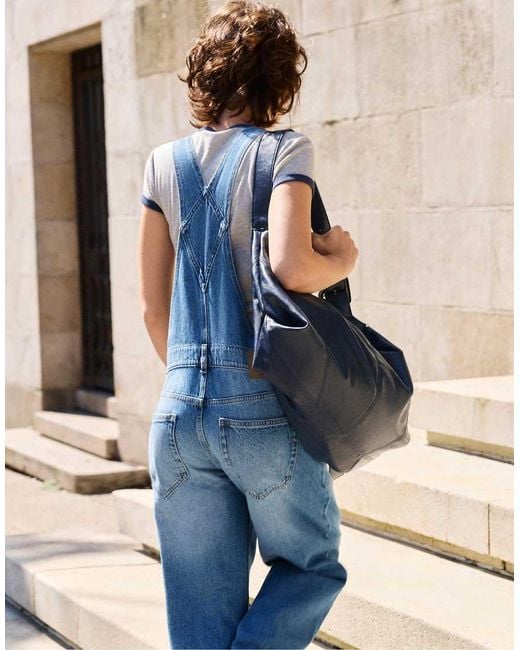 Pull&Bear Blue Long Denim Dungarees