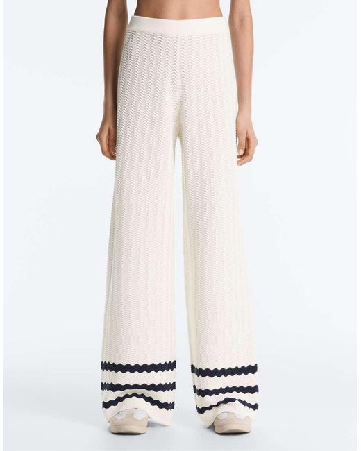 Oysho White Wave Knit Straight-leg Trousers