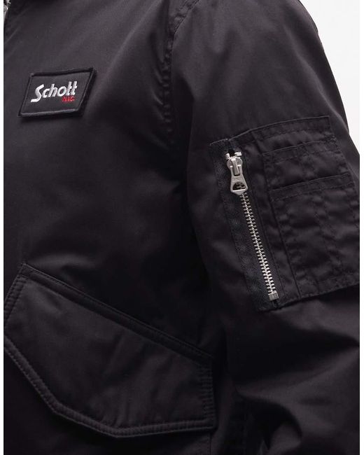 Schott Nyc Black Logo Patch Ma1 Bomber Jacket With Zip Pocket Detail for men