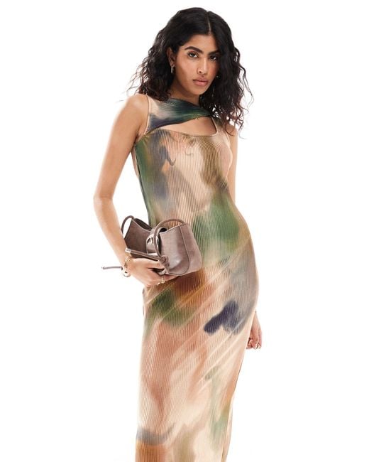 ASOS Multicolor Slash Neck Plisse Midi Dress With Twist