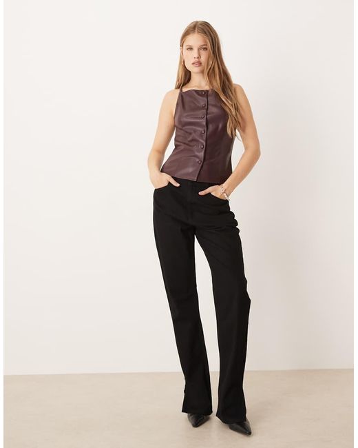 Gina Tricot Brown Buttoned Pu Top