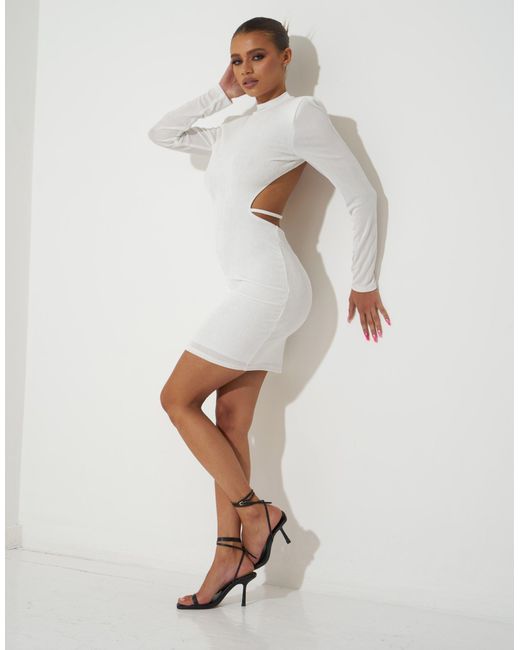 Aria Cove Shoulder Pad Detail Mini Dress With Open Back Detail in White