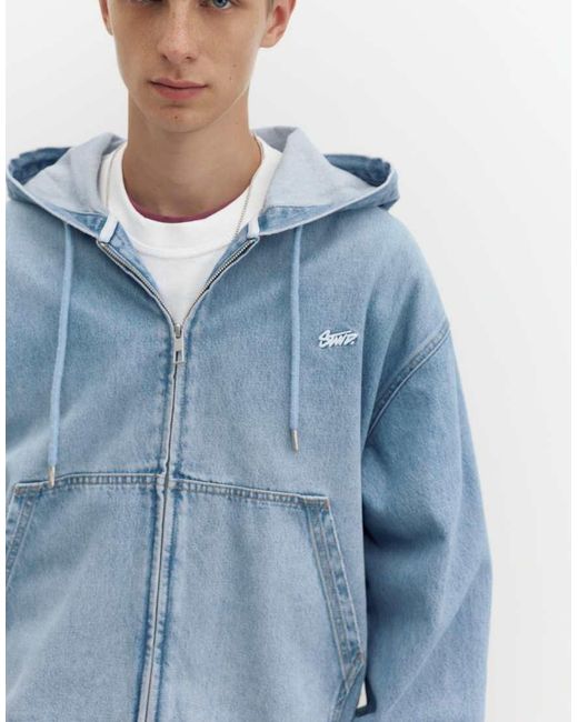 Giacca Con Cappuccio E Zip di Pull&Bear in Blue da Uomo