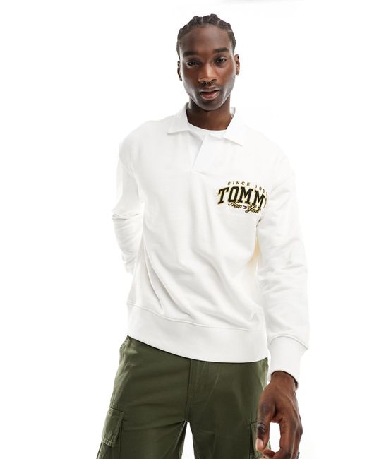 Tommy Hilfiger White Relaxed Luxe Varsity Rugby Shirt for men