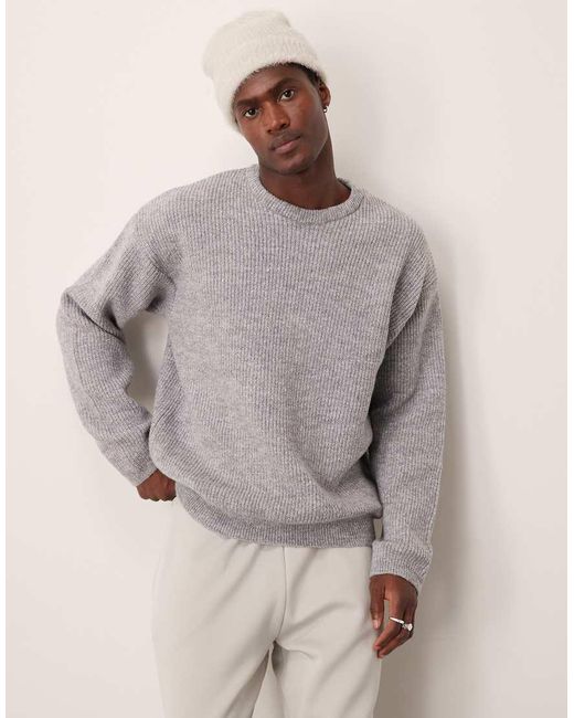 New Look Gray Stitch Crew Neck Jumper for men