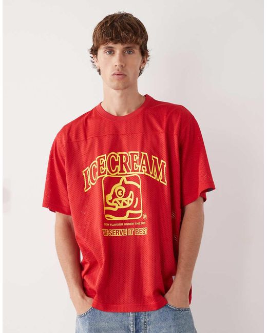 ICECREAM Red Team Football Jersey T-shirt for men