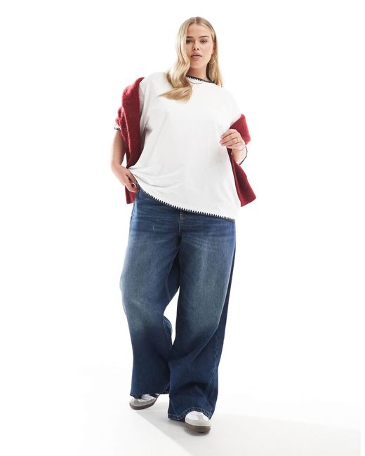ASOS White Asos Design Curve Slubby Oversized T-Shirt With Ricrac Detail