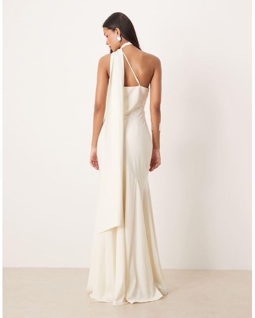 Pretty Lavish Natural Bridal One Shoulder Scarf Neck Maxi Dress