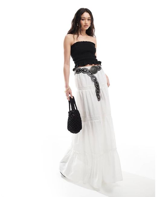 ASOS White Lace Insert Tiered Boho Maxi Skirt