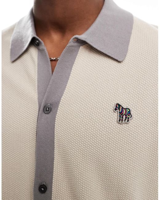 Polo en maille avec détails contrastants et logo - sable Paul Smith pour homme en coloris White