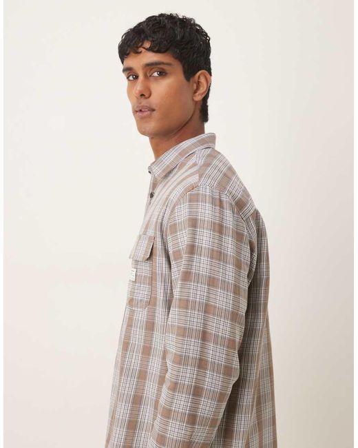 ASOS Natural Relaxed Shirt With Workwear Badge Detail for men