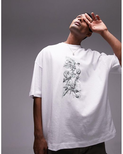 Topman White Extreme Oversized Fit T-shirt With Front And Back Ornate Canvas Patch for men