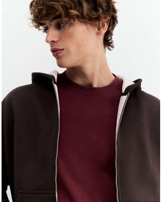 Pull&Bear Red Hoodie With Zip And Graphic for men