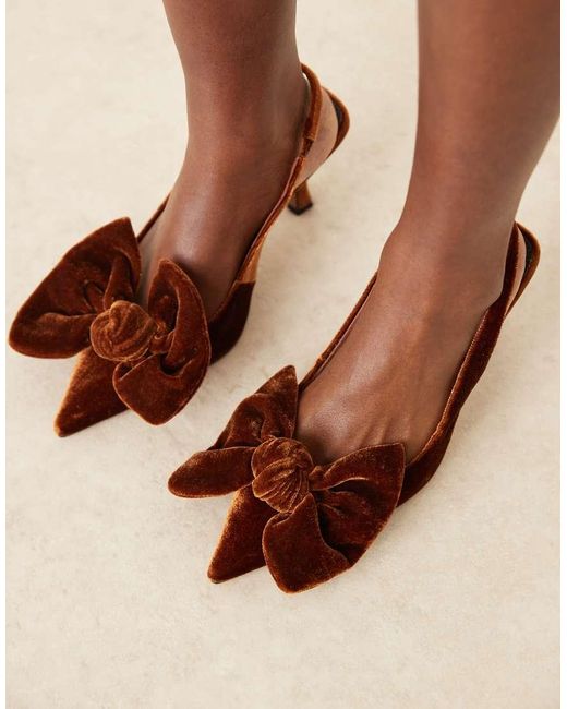 ASOS Brown Wide Fit Saffron Bow Detail Mid Heeled Shoes
