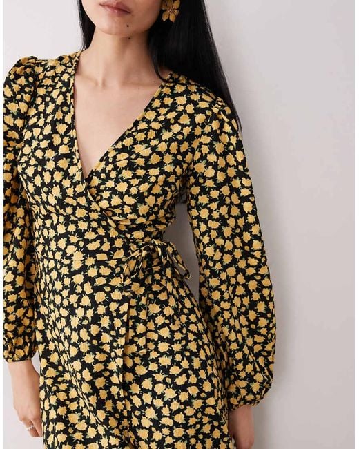 Wednesday's Girl Natural Long Sleeve Wrap Around Midaxi Dress