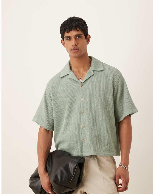ASOS Green Boxy Oversized Half Sleeve Knitted Shirt for men