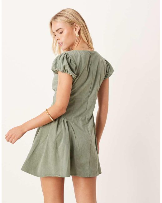 ASOS Brown Asos Design Petite Cord Corset Waist Mini Dress With Puff Sleeve