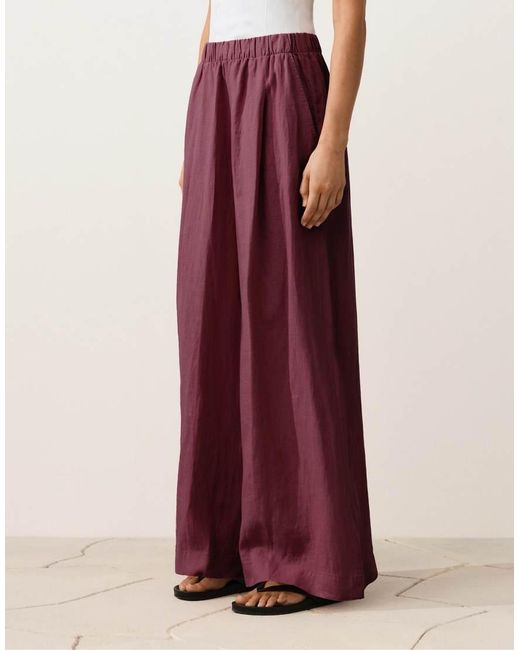 Oysho White 100% Linen Wide Leg Trousers