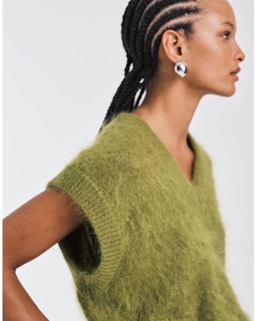 ASOS Green Premium Mohair Blend Boxy High V Tank
