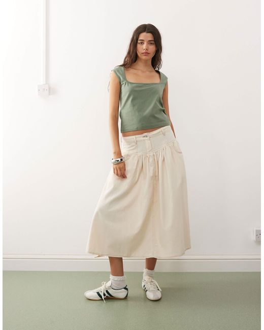 Collusion Natural Linen Look Skirt With Contrast Stitch