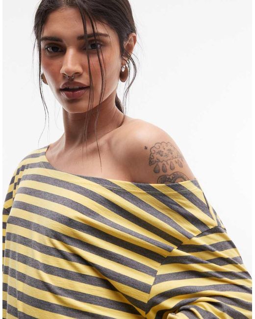 Collusion Multicolor Long Sleeve Off The Shoulder Top