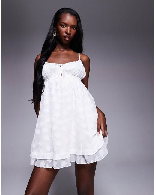 Princess Polly White Floral Applique Tie Front Mini Dress