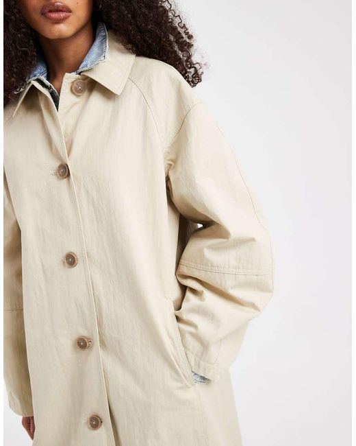 ASOS Natural Longline Trench Coat With Pleat Detail