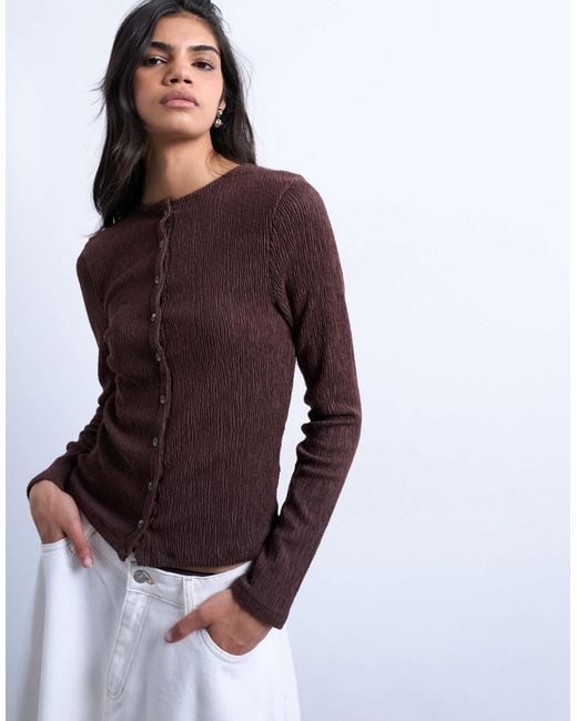 TOPSHOP Purple Crinkle Button Down Long Sleeve Top