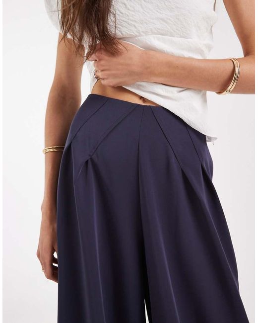 ASOS Blue Tall Tailored Pleated Waist Wide Leg Pants