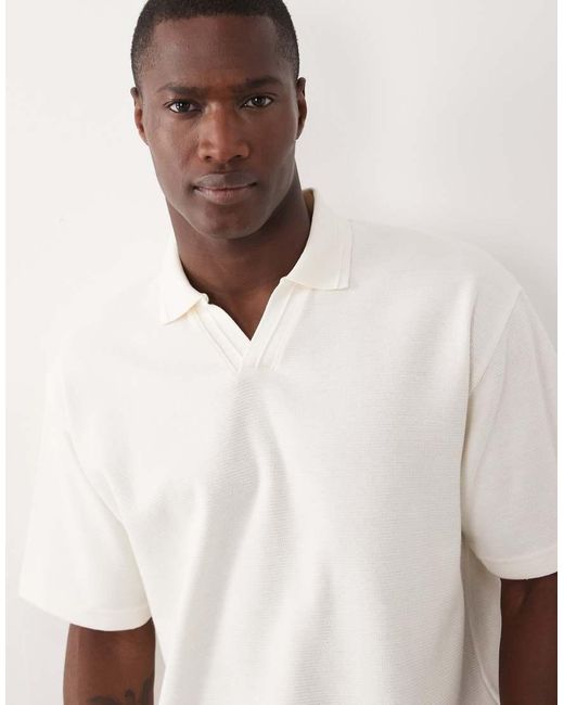 ASOS White Relaxed Boxy Oversized Notch Polo With Hem Band for men