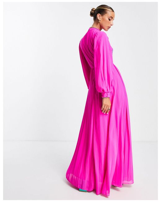 High neck pleated maxi dress cheap
