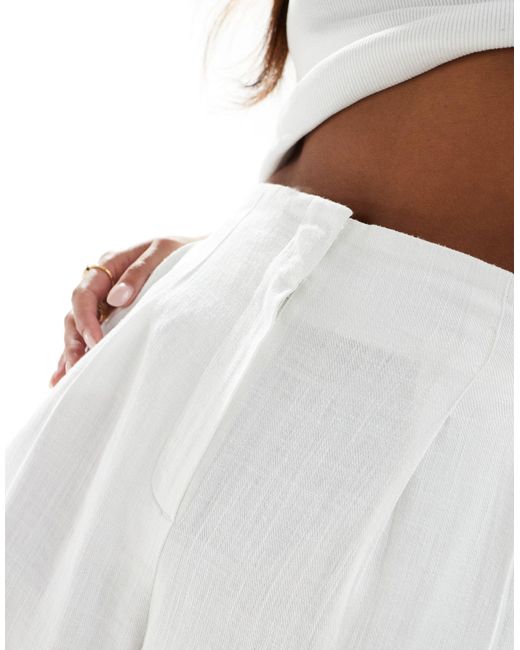 ASOS White Asos Design Petite High Waist Seam Detail Trousers With Linen