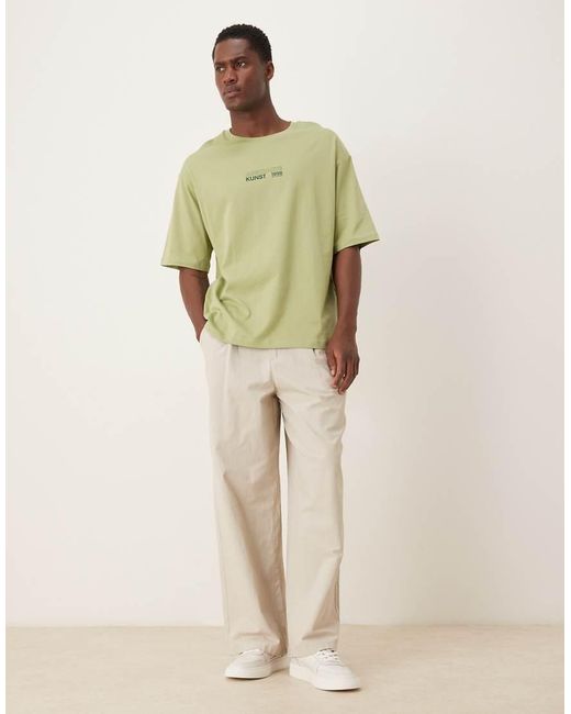 SELECTED Green Oversized T-shirt With Abstract Backprint for men
