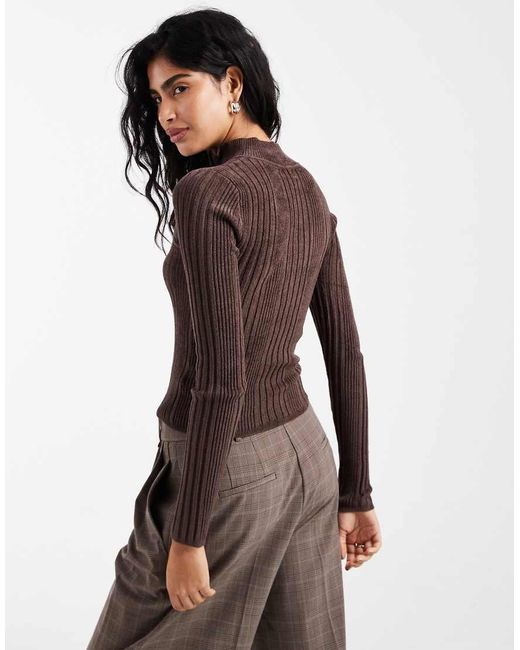 Cotton On Brown Verigated Rib Zip Through