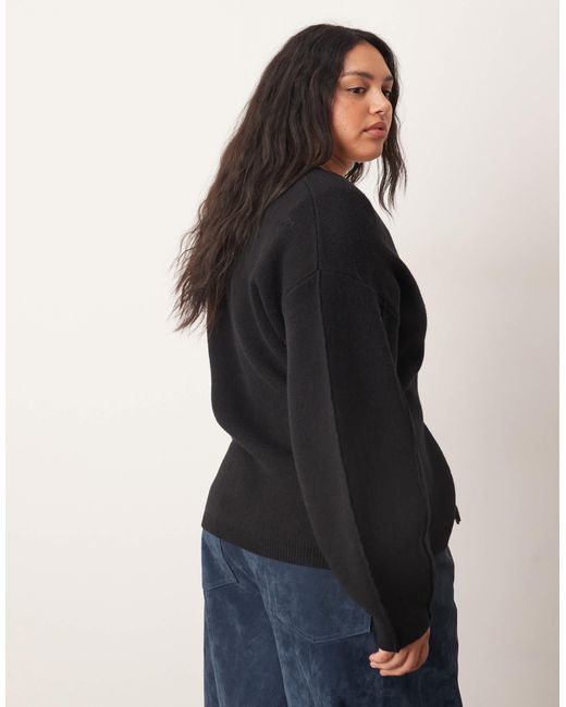 ARRANGE Black Curve Sculpted Waist Cardigan With Ovoid Sleeve