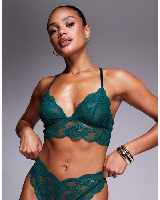 Bralette De Corte Alargado De Encaje Lola De ASOS de color Green