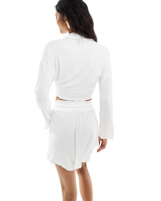 ASOS White Co-ord Textured Tassel Tie Waist Flippy Shorts